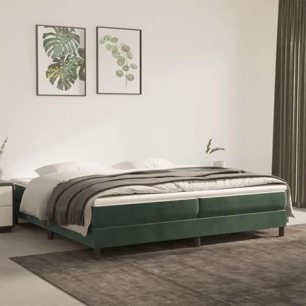 Gossi pat box spring cu saltea, verde inchis, 200x200 cm, catifea