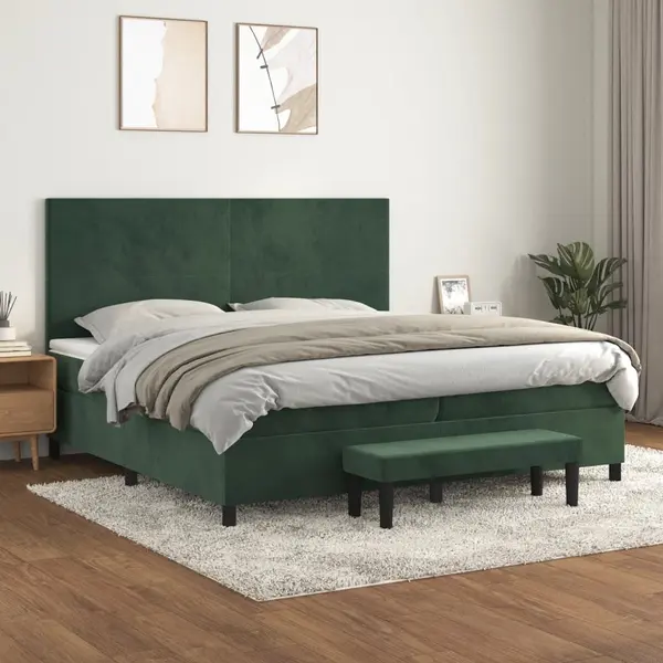 Gossi pat box spring cu saltea, verde inchis, 200x200 cm, catifea