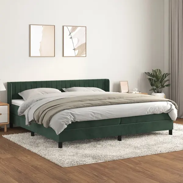 Gossi pat box spring cu saltea, verde inchis, 200x200 cm, catifea