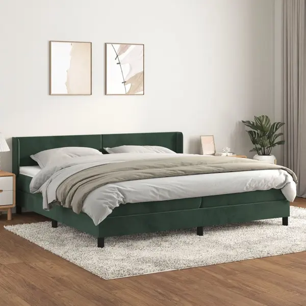 Gossi pat box spring cu saltea, verde inchis, 200x200 cm, catifea