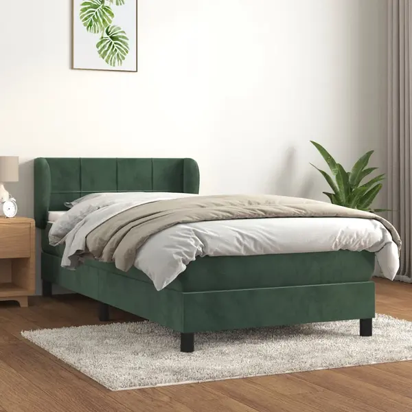 Gossi pat box spring cu saltea, verde inchis, 80x200 cm, catifea