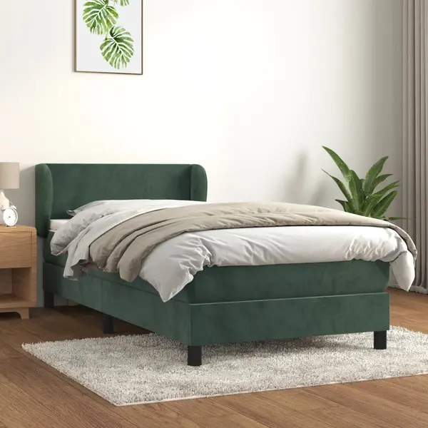 Gossi pat box spring cu saltea, verde inchis, 80x200 cm, catifea