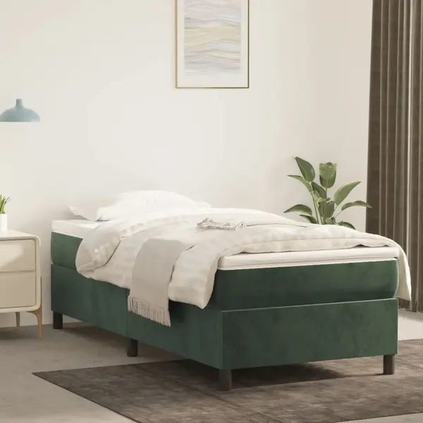 Gossi pat box spring cu saltea, verde inchis, 80x200 cm, catifea