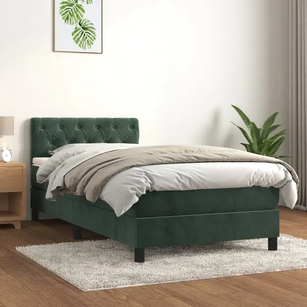 Gossi pat box spring cu saltea, verde inchis, 80x200 cm, catifea