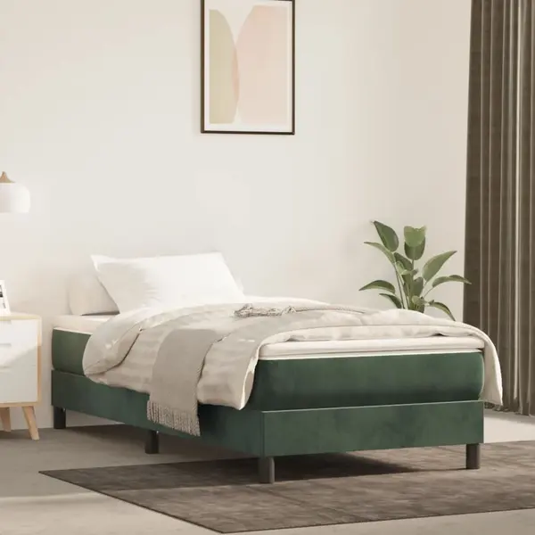 Gossi pat box spring cu saltea, verde inchis, 80x200 cm, catifea