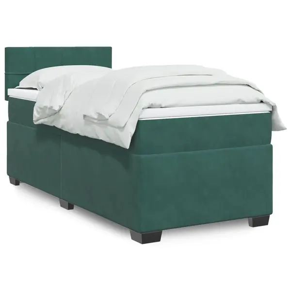 Gossi pat box spring cu saltea, verde inchis, 90x190 cm, catifea