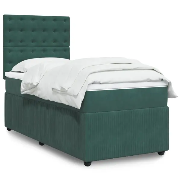 Gossi pat box spring cu saltea, verde inchis, 90x190 cm, catifea