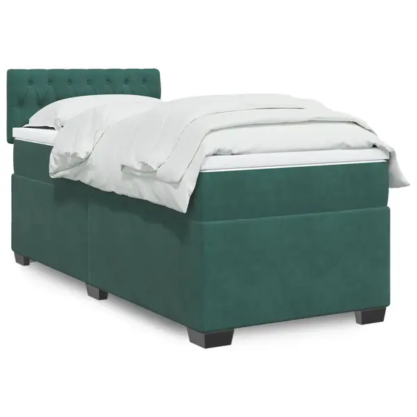 Gossi pat box spring cu saltea, verde inchis, 90x190 cm, catifea