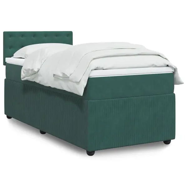 Gossi pat box spring cu saltea, verde inchis, 90x190 cm, catifea