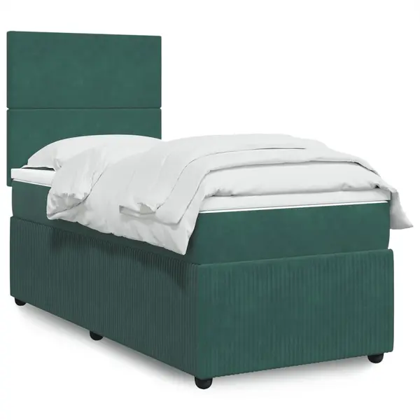 Gossi pat box spring cu saltea, verde inchis, 90x200 cm, catifea