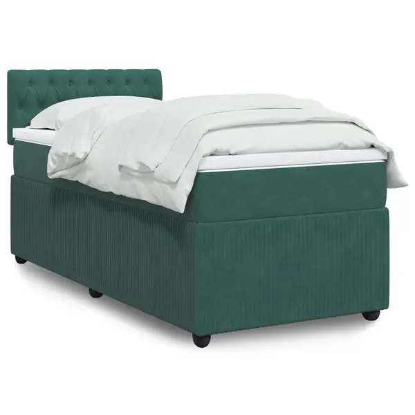 Gossi pat box spring cu saltea, verde inchis, 90x200 cm, catifea