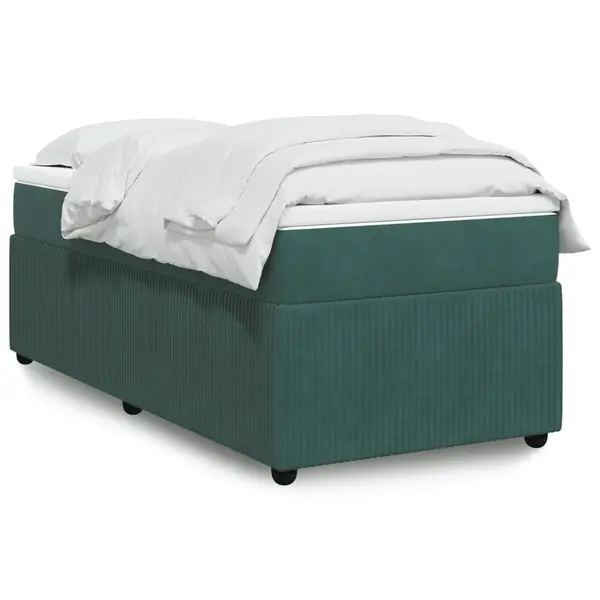 Gossi pat box spring cu saltea, verde inchis, 90x200 cm, catifea