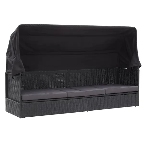 Gossi pat canapea de exterior cu copertina, negru, poliratan