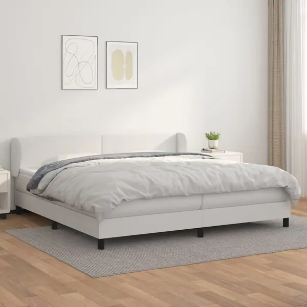 Gossi pat continental cu saltea, alb, 200x200 cm, piele ecologica