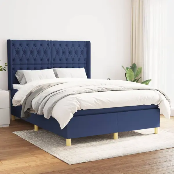 Gossi pat continental cu saltea, albastru, 140x200cm, material textil
