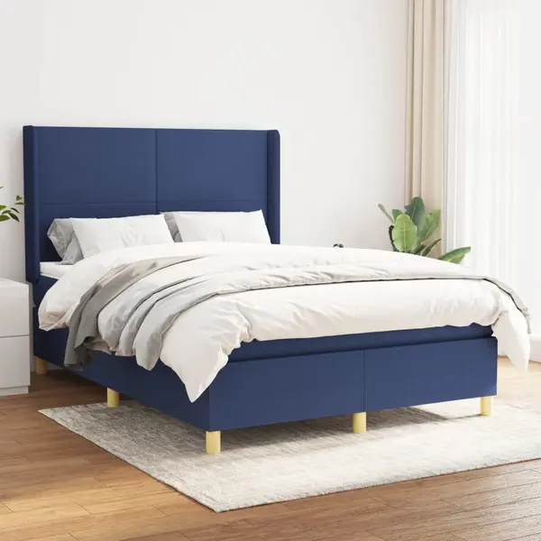 Gossi pat continental cu saltea, albastru, 140x200cm, material textil