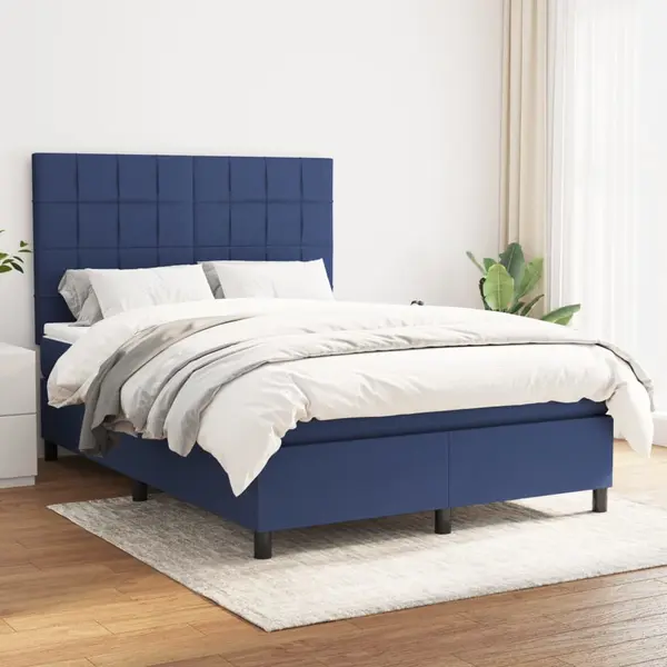 Gossi pat continental cu saltea, albastru, 140x200cm, material textil