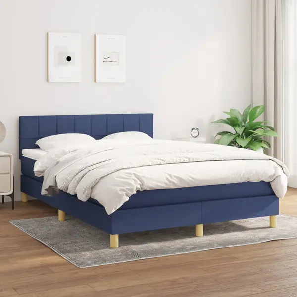 Gossi pat continental cu saltea, albastru, 140x200cm, material textil