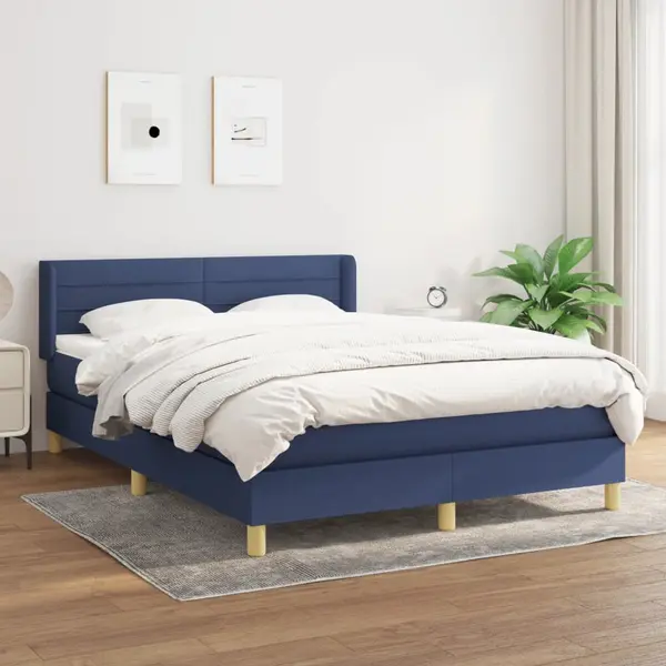 Gossi pat continental cu saltea, albastru, 140x200cm, material textil