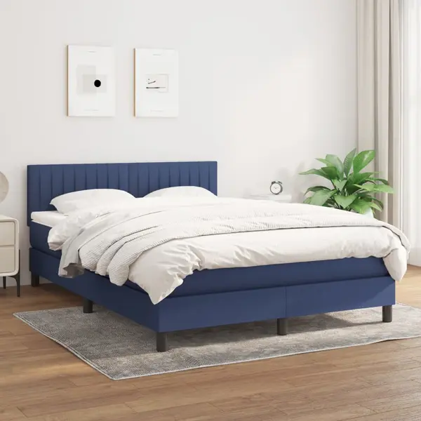 Gossi pat continental cu saltea, albastru, 140x200cm, material textil