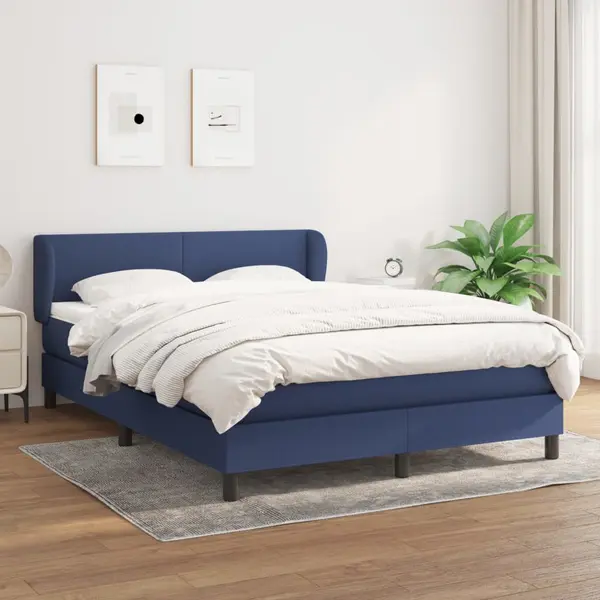 Gossi pat continental cu saltea, albastru, 140x200cm, material textil