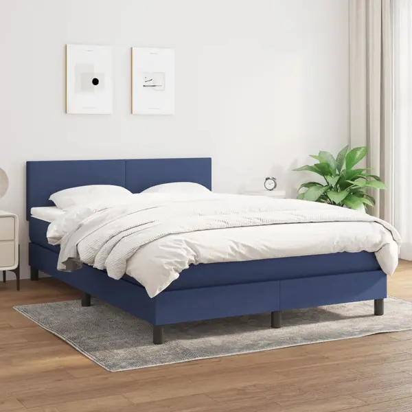 Gossi pat continental cu saltea, albastru, 140x200cm, material textil