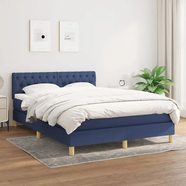 Gossi pat continental cu saltea, albastru, 140x200cm, material textil