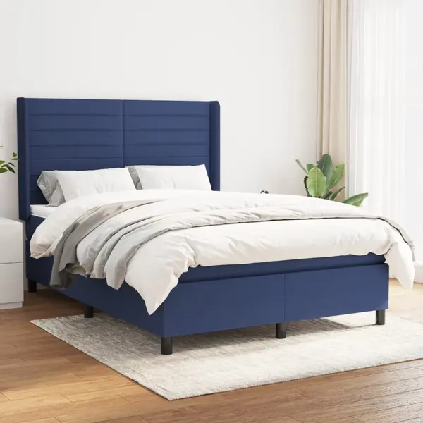 Gossi pat continental cu saltea, albastru, 140x200cm, material textil