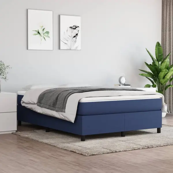 Gossi pat continental cu saltea, albastru, 140x200cm, material textil