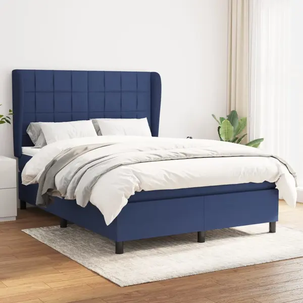 Gossi pat continental cu saltea, albastru, 140x200cm, material textil