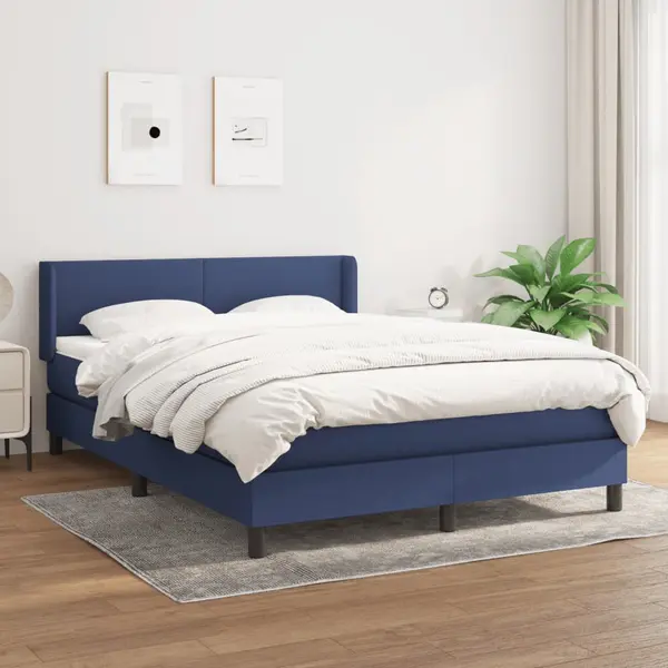 Gossi pat continental cu saltea, albastru, 140x200cm, material textil