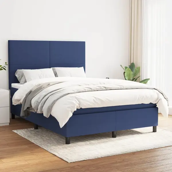 Gossi pat continental cu saltea, albastru, 140x200cm, material textil