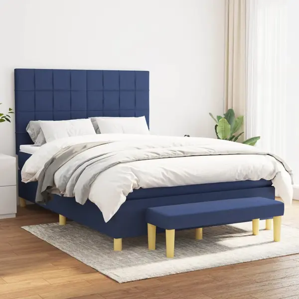 Gossi pat continental cu saltea, albastru, 140x200cm, material textil
