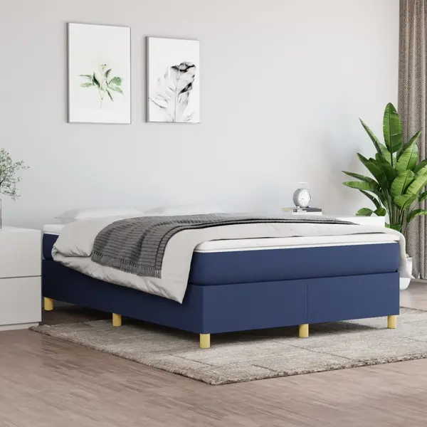 Gossi pat continental cu saltea, albastru, 140x200cm, material textil