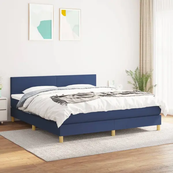 Gossi pat continental cu saltea, albastru, 160x200cm, material textil