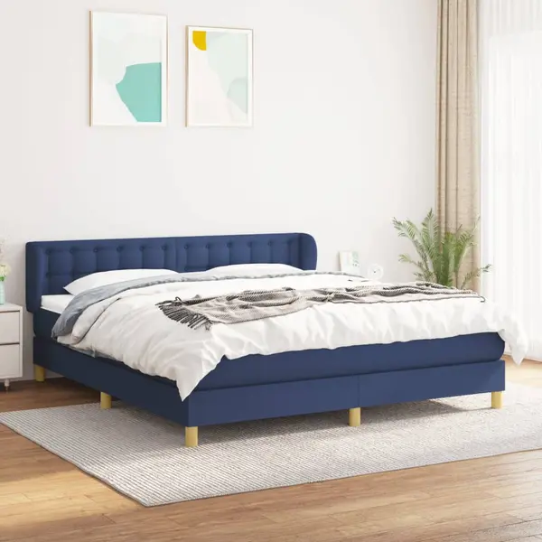 Gossi pat continental cu saltea, albastru, 160x200cm, material textil