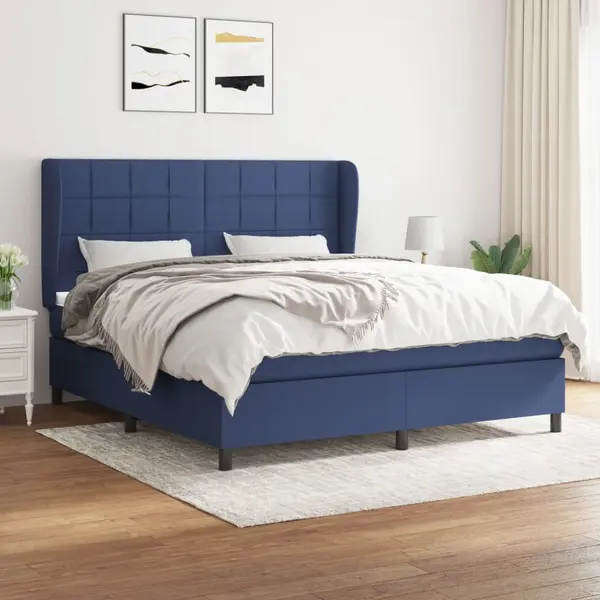 Gossi pat continental cu saltea, albastru, 160x200cm, material textil