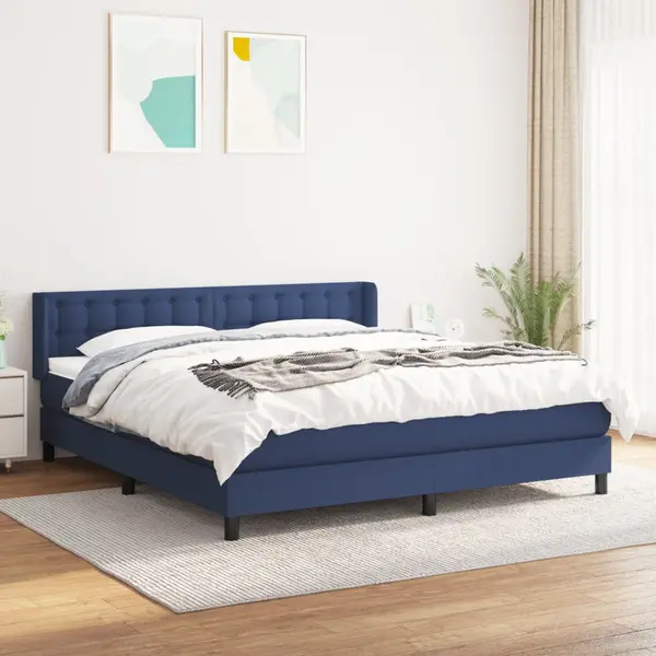 Gossi pat continental cu saltea, albastru, 160x200cm, material textil
