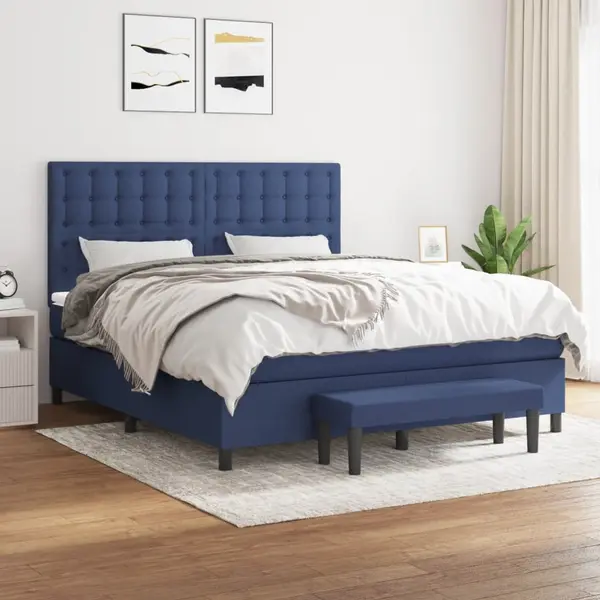 Gossi pat continental cu saltea, albastru, 160x200cm, material textil