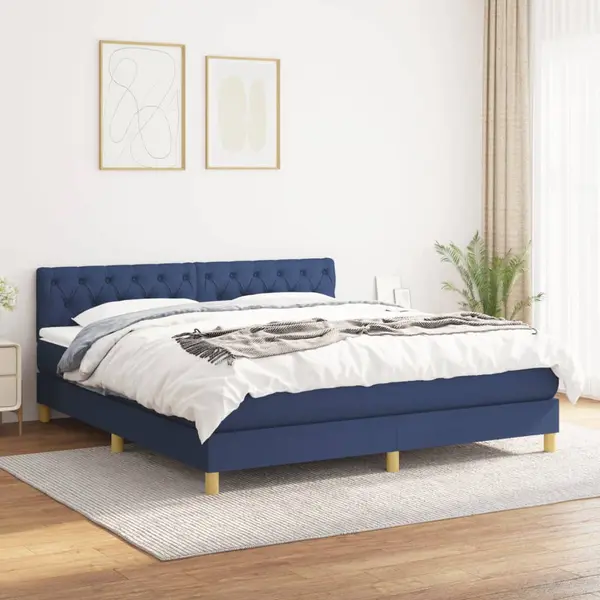 Gossi pat continental cu saltea, albastru, 160x200cm, material textil