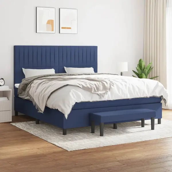 Gossi pat continental cu saltea, albastru, 160x200cm, material textil