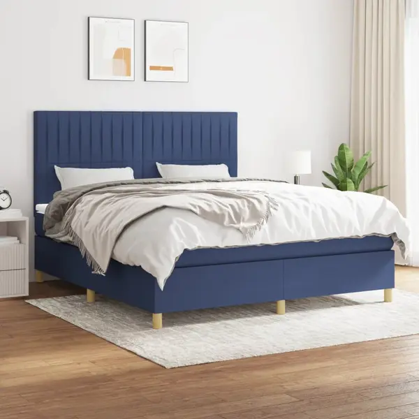 Gossi pat continental cu saltea, albastru, 160x200cm, material textil