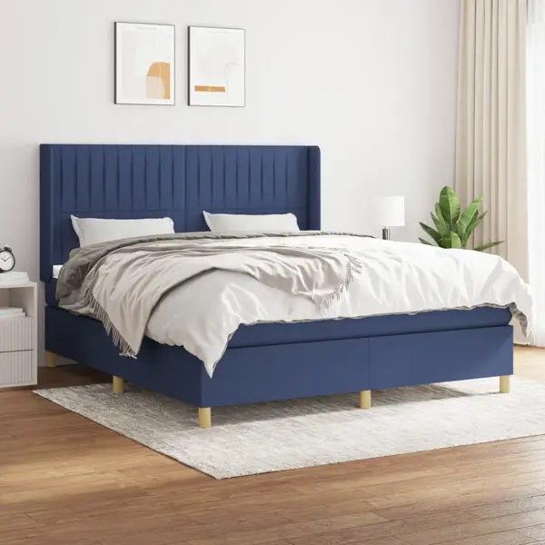 Gossi pat continental cu saltea, albastru, 160x200cm, material textil