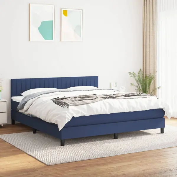 Gossi pat continental cu saltea, albastru, 160x200cm, material textil