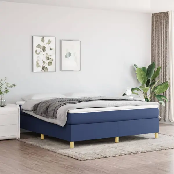 Gossi pat continental cu saltea, albastru, 160x200cm, material textil