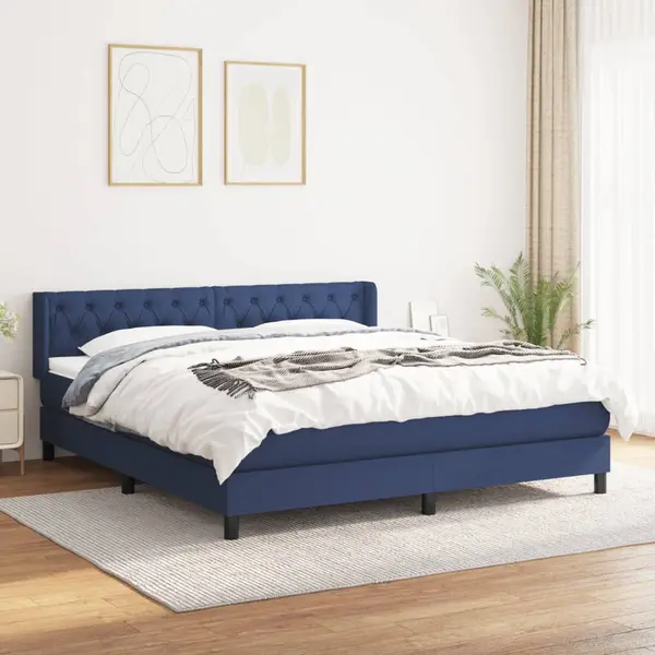 Gossi pat continental cu saltea, albastru, 160x200cm, material textil