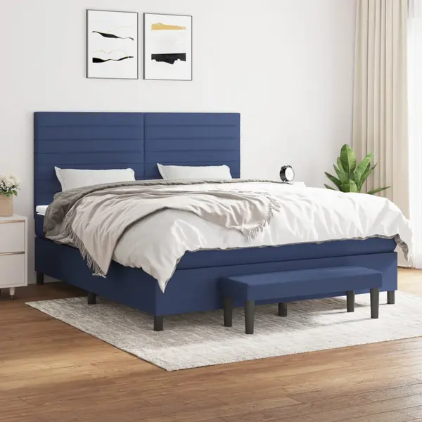 Gossi pat continental cu saltea, albastru, 160x200cm, material textil
