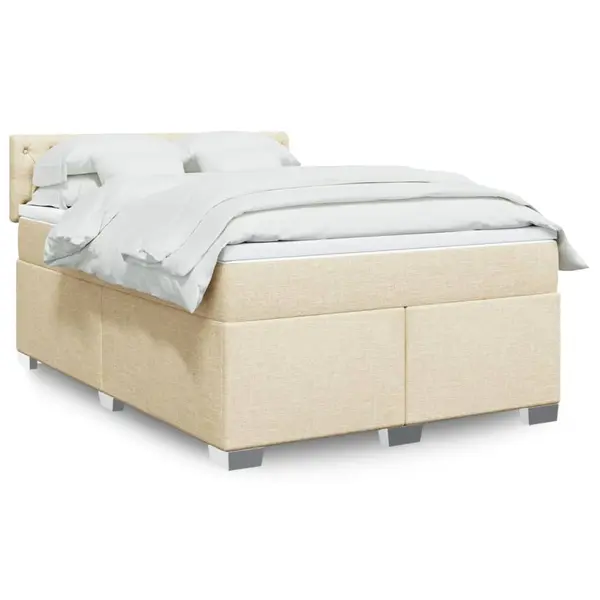 Gossi pat continental cu saltea, crem, 140x200 cm, material textil