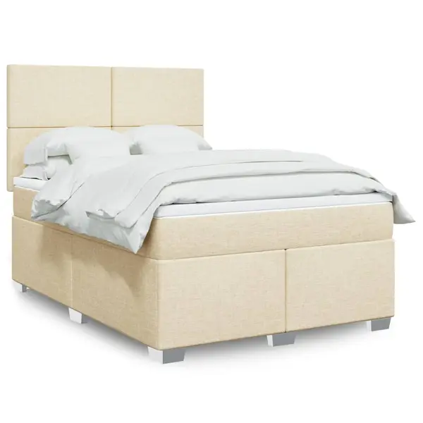 Gossi pat continental cu saltea, crem, 140x200 cm, material textil