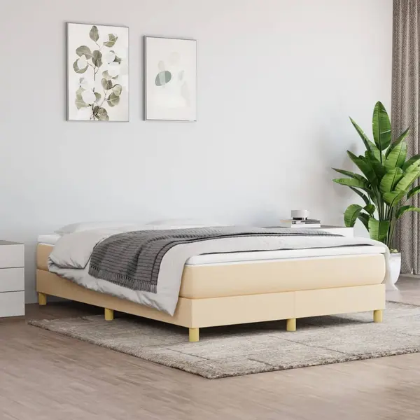 Gossi pat continental cu saltea, crem, 140x200 cm, material textil